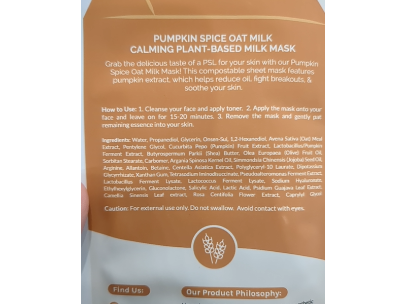ESW Beauty Calming Plant Based Milk Mask, Pumpkin Spice Oat Milk