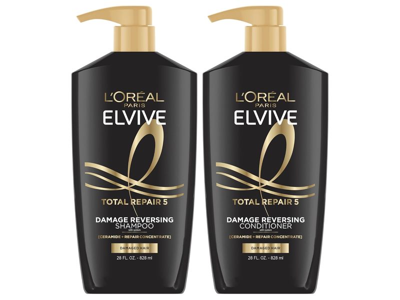 L'Oreal Paris Elvive Total Repair 5 Shampoo & Conditioner, 28 fl oz/828 mL, Pack Of 2
