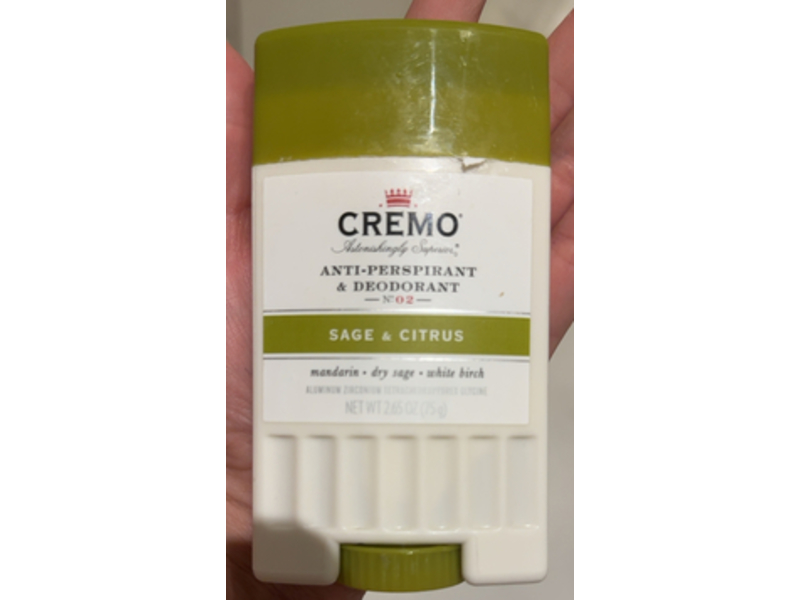Cremo Antiperspirant & Deodorant, Sage & Citrus, 2.65 oz/75 g
