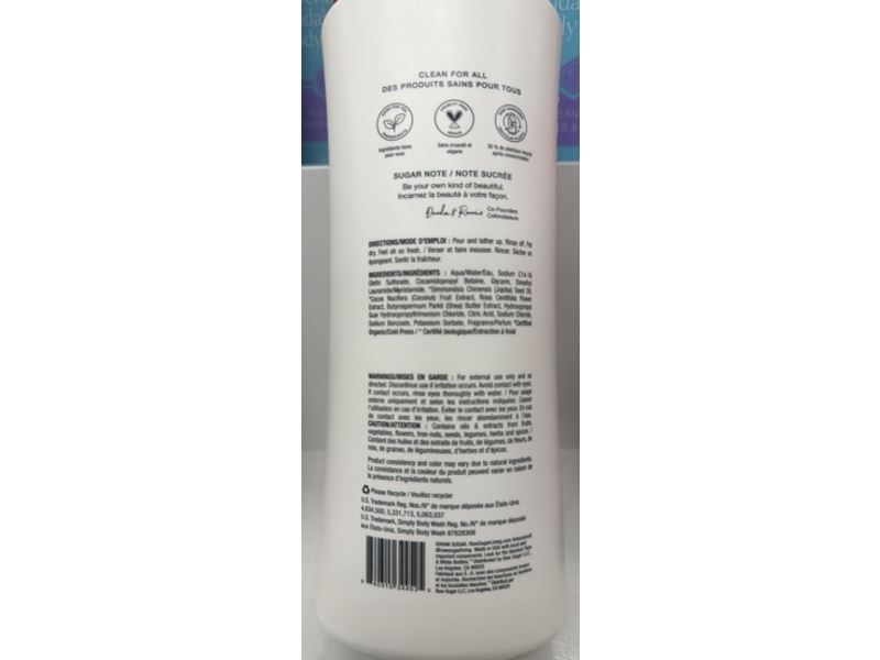 Raw Sugar Joyful & Clean Simply Body Wash, Beach Rose + Coconut Milk + Shea, 25 fl oz/740 mL