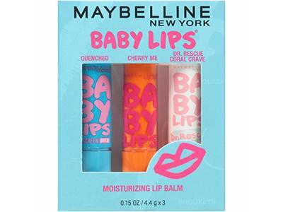 Maybelline New York Baby Lips Moisturizing Lip Balm, SPF 20, Quenched, Cherry Me, Dr. Rescue Coral Crave, 0.15 oz/4.4 g, 3 Pack