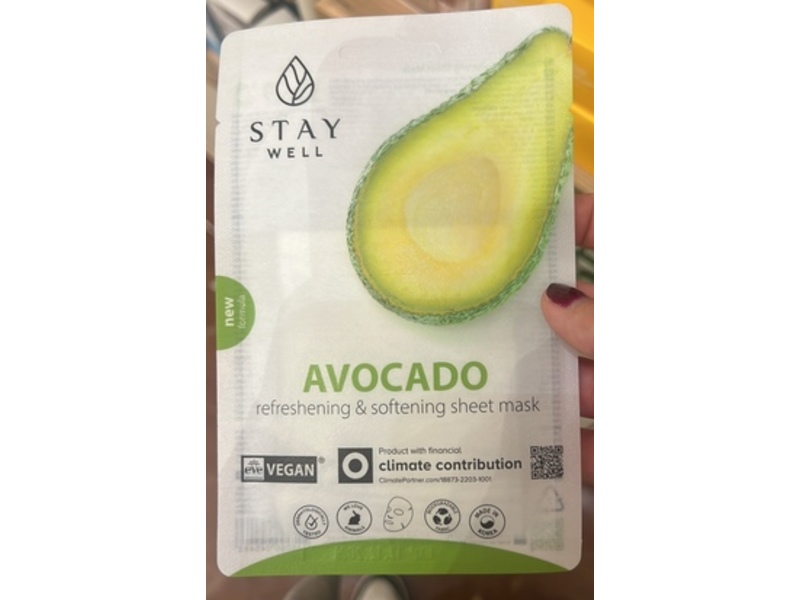 Stay Well Avocado Refreshing & Softening Sheet Mask, 20 g, 1 Count