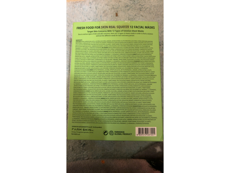 Farm Skin Real Squeeze Facial Masks Set, 0.84 fl oz/25 mL, 12 Count