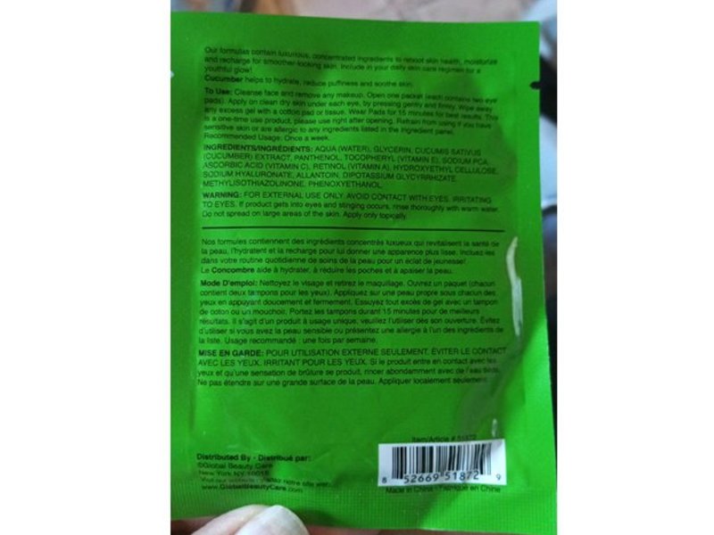 Global Beauty Care Under-Eye Pads, Cucumber, 1 Pair