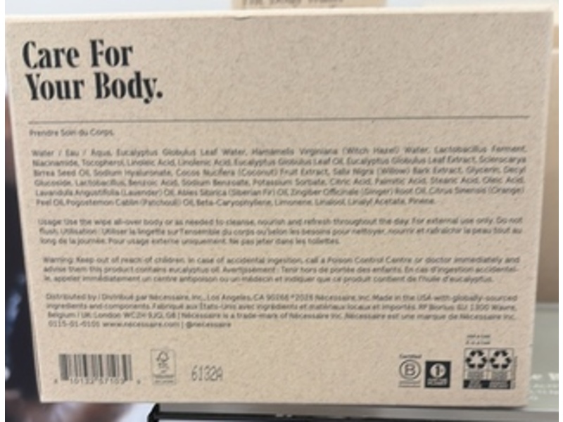 Necessaire The Body Wipe, Eucalyptus. 140 mL, 20 Count