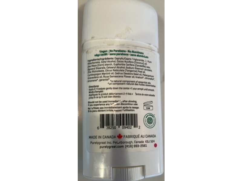 Purelygreat Natural Deodorant Stick, Floral Scent, 2.64 oz/75 g