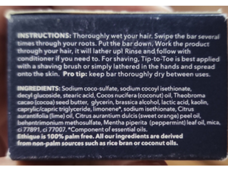 Ethique Tip-To-Toe 2-In-1 Solid Shampoo & Shaving Bar, 3.88 oz/110 g