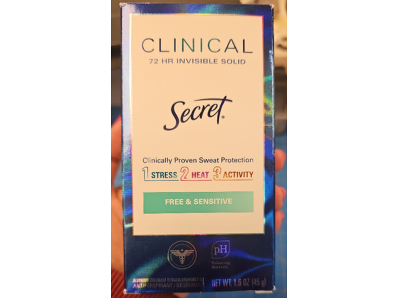 Secret Clinical Invisible Solid Antiperspirant/Deodorant, Free & Sensitive, 1.6 oz/45 g