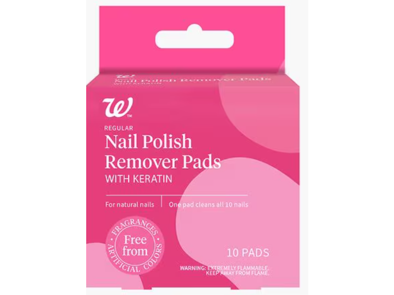 Walgreens Nail Polish Remover Pads, Keratin, 10 Count