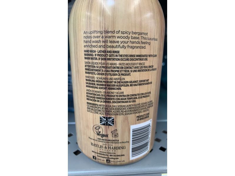 Baylis & Harding Elements Luxury Hand Wash Oud Wood & Bergamot, 0.6 fl oz / 500 ml, Pack Of 3