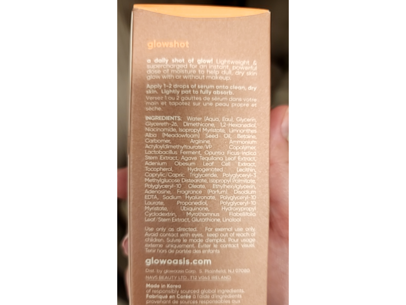 Glowoasis Glowshot Supercharged Hydrating Serum, Probiotics + Prickly Pear Extract, 1.01 fl oz/30 mL