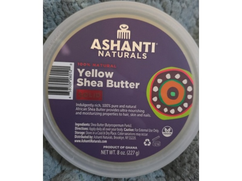 Ashanti Naturals 100% Natural Yellow Shea Butter Moisturizer, Solid, 8 oz/227 g