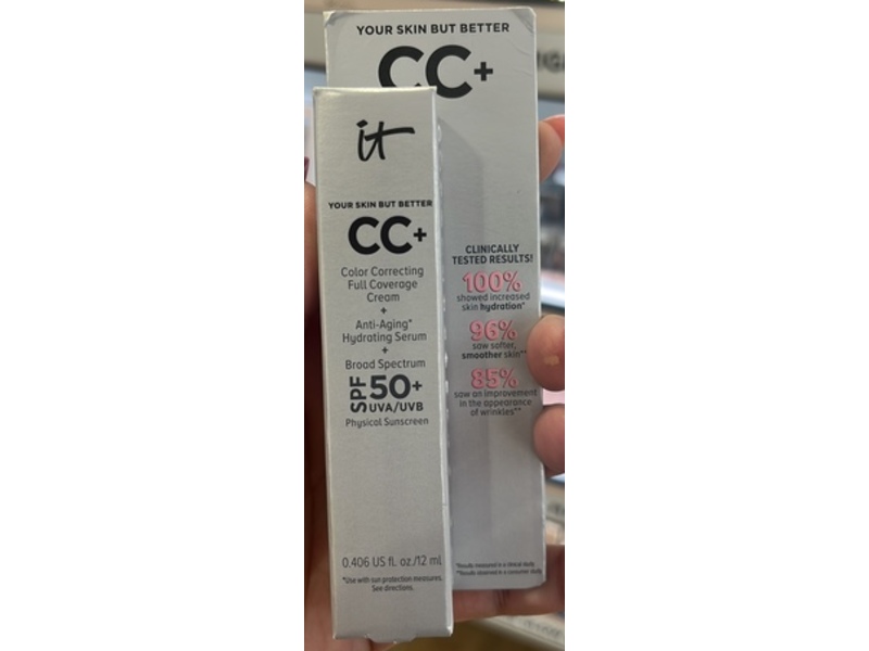 It Cosmetics CC Cream + Anti-Aging Hydrating Serum + Sunscreen, Light Medium Warm, SPF 50+, 0.406 fl oz/12 mL