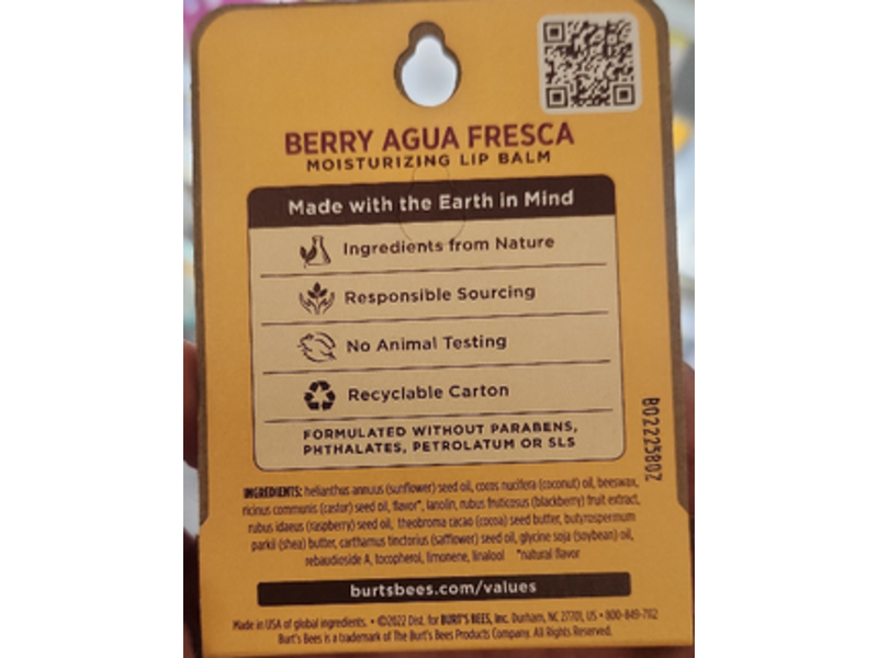Burt's Bees Moisturizing Lip Balm, Berry Agua Fresca, 0.15 oz/4.25 g