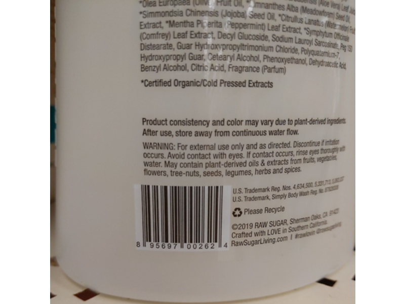 Raw Sugar Moisture Loving Body Wash, Watermelon + Fresh Mint, 40 fl oz/1183 mL