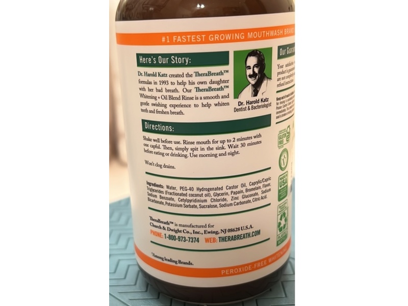 Thera Breath Whitening + Oil Blend Oral Rinse, Smooth Mint, 10 fl oz/296 mL