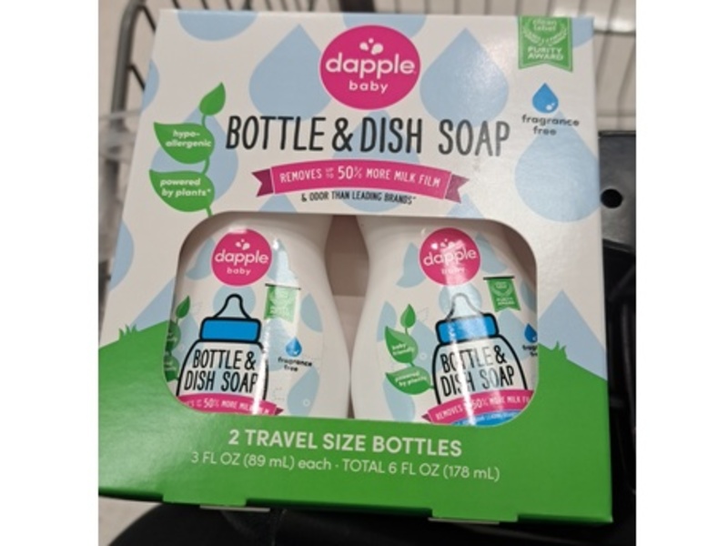 Dapple Bottle & Dish Soap, Fragrance Free, 3 fl oz/89 mL, Pack Of 2