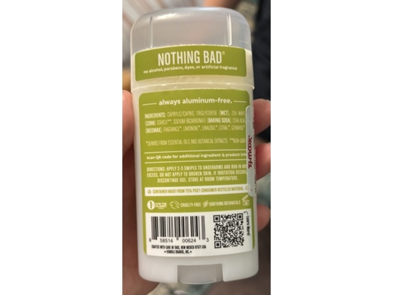 Humble Nothing Bad Aluminum Free Deodorant, Bergamot & Ginger, 2.5 oz/70 g