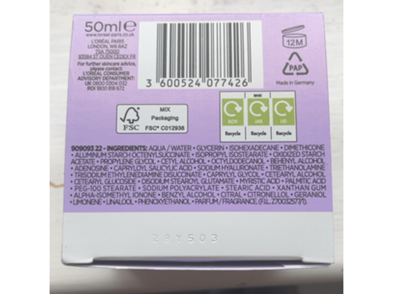 L'Oreal Paris Hyaluron Expert Replumping Moisturising Night Cream Mask, Hyaluronic acid, 1.7 oz/50 mL