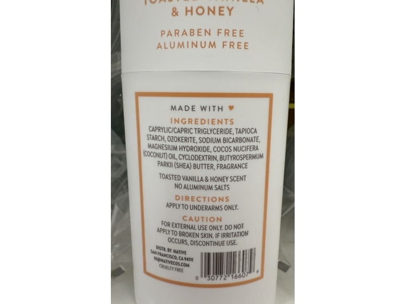 Native Deodorant, Toasted Vanilla & Honey, 2.65 oz/75 g