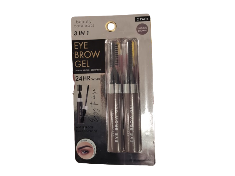 Beauty Concepts 3 In 1 Eye Brow Gel, Natural Brown, 0.27 fl oz/8 mL, Pack Of 2