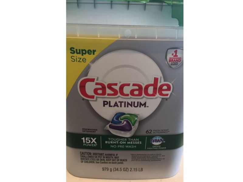 Cascade Platinum Dishwasher Detergent, Fresh Scent, 62 Loads, 34.5 oz/979 g