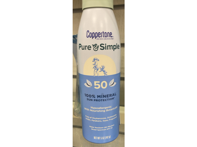 Coppertone Pure & Simple Mineral Sunscreen Spray, SPF 50, 5 oz/142 g