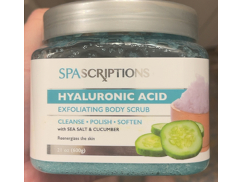 Spascriptions Hyaluronic Acid Exfoliating Body Scrub, Sea Salt & Cucumber, 21 oz/600g