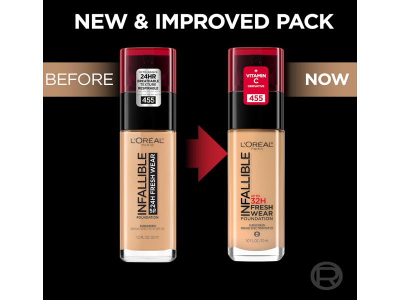 L'Oreal Paris Infallible Fresh Wear Foundation, SPF 25, 445 Vanilla, 1.0 fl oz/30 mL