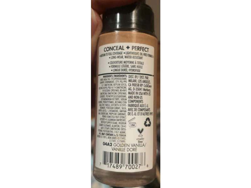 Milani Conceal + Perfect 2-In-1 Foundation + Concealer, 04 A2 Golden Vanilla, 1 fl oz/30 mL