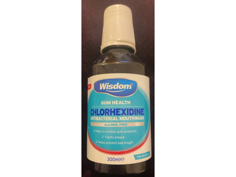 Wisdom Chlorhexidine Antibacterial Mouthwash, Fresh Mint, 300 mL