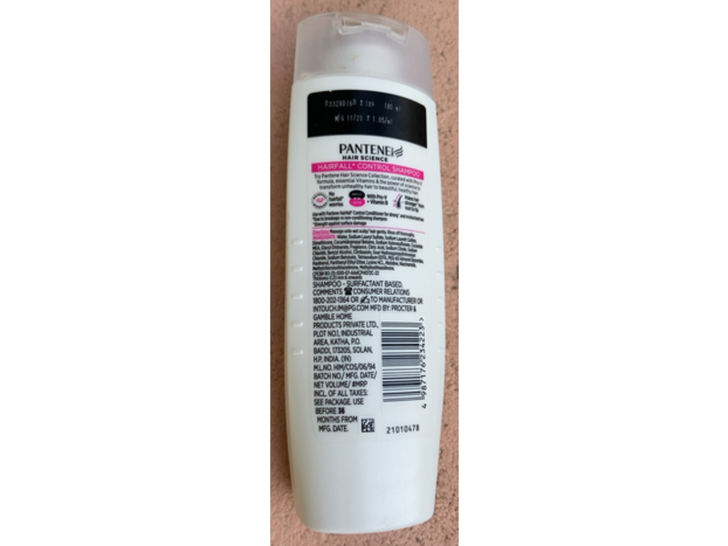 Pantene Hairfall Control Shampoo, Pro-V + Vitamin B, 180 mL