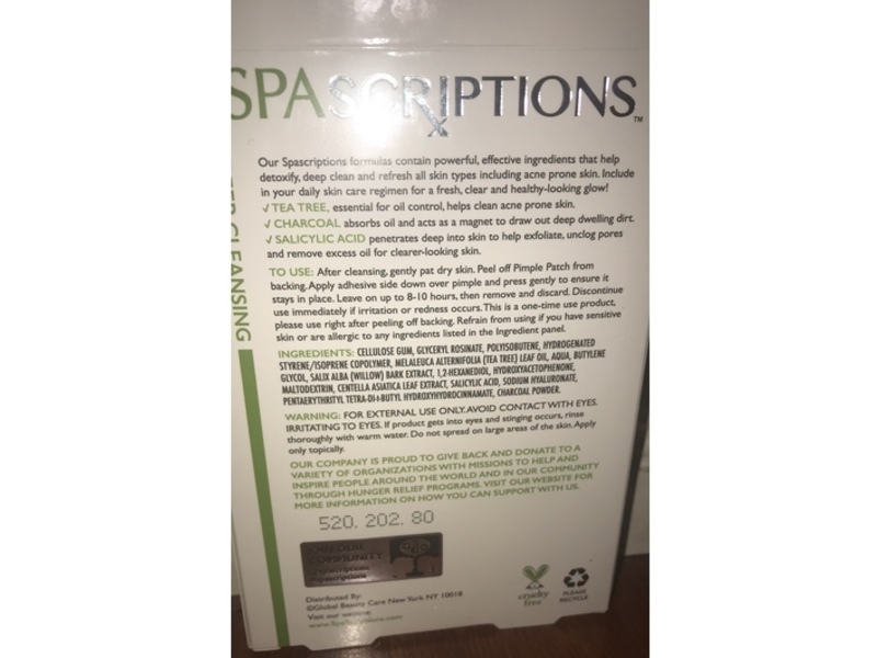 Spascriptions Deep Cleansing Pimple Patches, Tea Tree & Char Coal, 36 Count