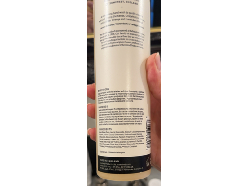 Cowshed Refresh Hand Wash, Grapefruit+Bitter Orange & Lavandin, 10.14 fl oz/300 mL