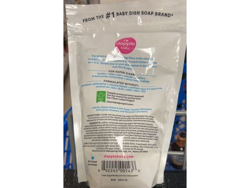 Dapple Dishwasher Detergent, Fragrance Free, 15.9 oz/450 g, 25 Count