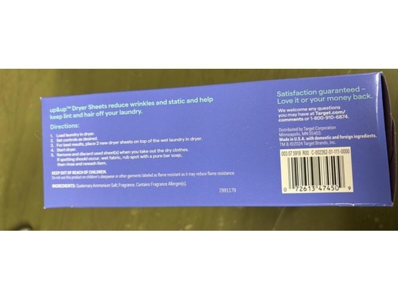 Up & Up Dryer Sheets, Lavender Bloom, 105 Count