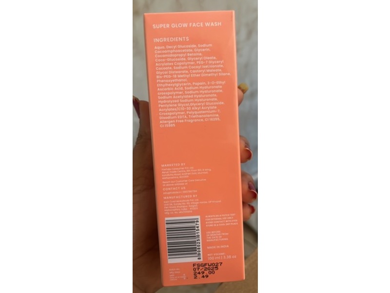 Foxtale Super Glow Face Wash, Vitamin C & Papaya Enzyme, 3.38 oz/100 mL