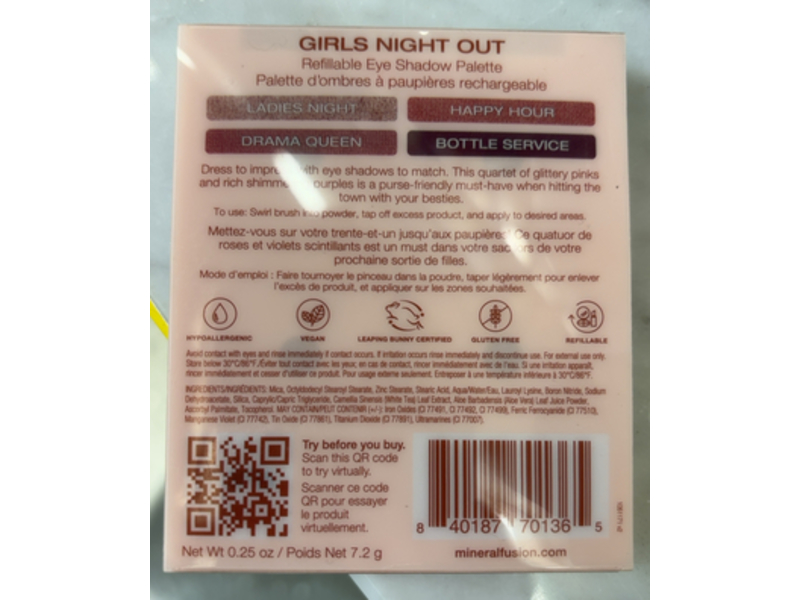 Mineral Fusion Refillable Eye Shadow Palette, Girls Night Out, 0.25 oz/7.2 g
