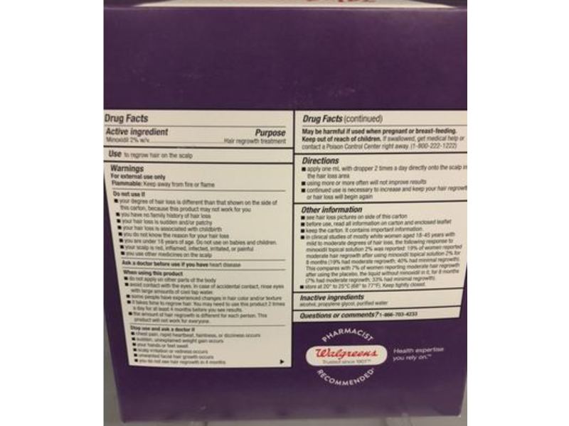 Walgreens Hair Regrowth Treatment For Women, Unscented, 2 fl oz/60 mL, 3 Count