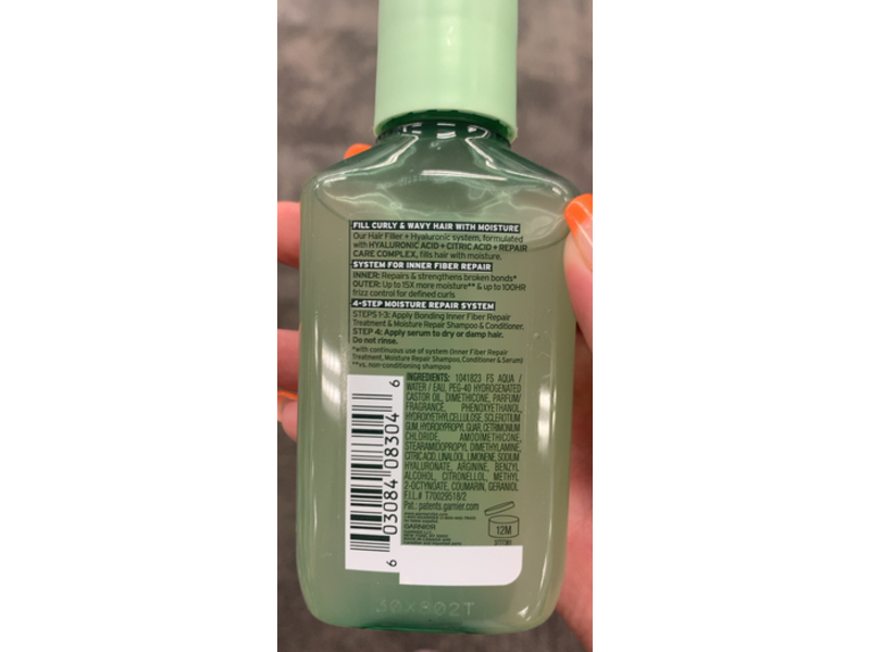 Garnier Fructis Hair Filler Moisture Repair Serum, Hyaluronic Acid + Citric Acid, 3.8 fl oz/111 mL