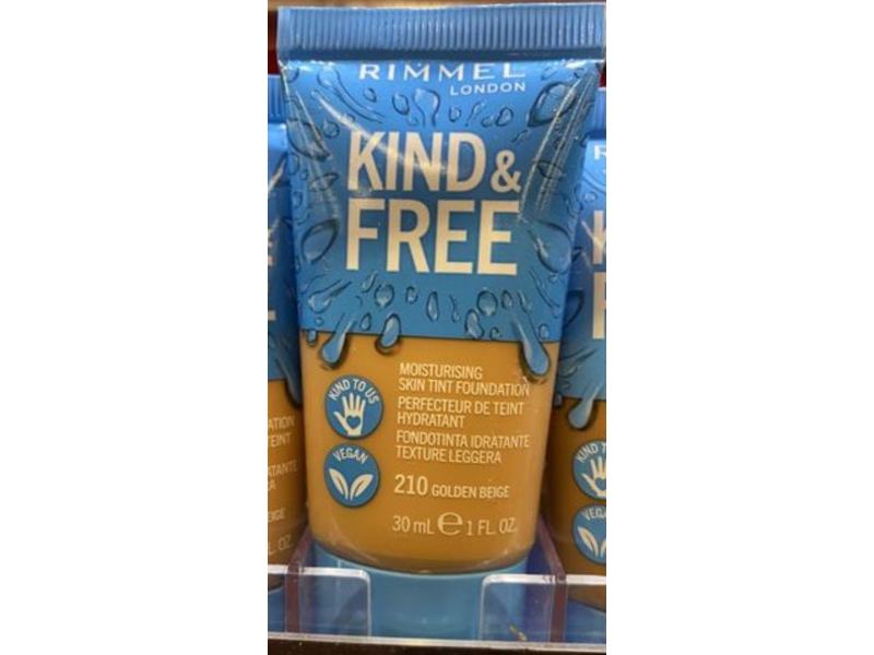 Rimmel London Moisturising Skin Tint Foundation, Kind & Free, 210 Golden Beige, 1 fl oz /30 mL