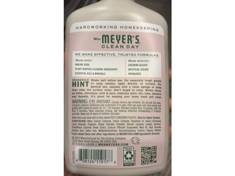 Mrs. Meyer's Clean Day Baking Soda Cream Cleaner, Apple Blossom Scent, 16 fl oz/473 mL