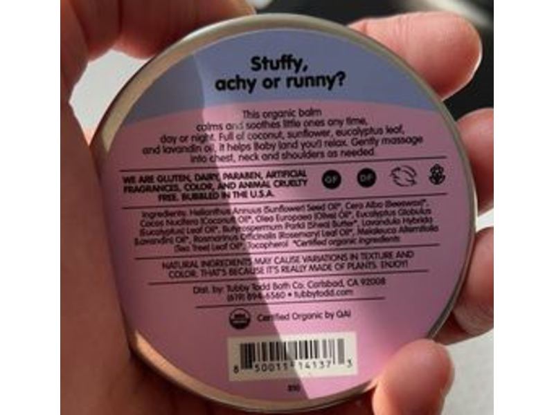 Tubby Todd Bath Co Organic Chest Rub, Lavender + Eucalyptus, 2 oz/57 g