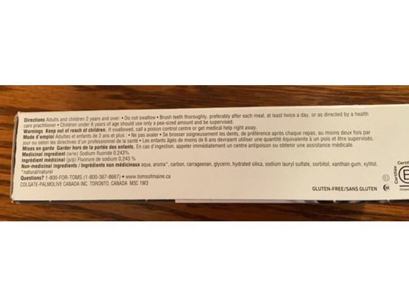 Tom's Of Maine Anticavity Toothpaste With Charcoal Luminous White, Wintergreen, 85 mL