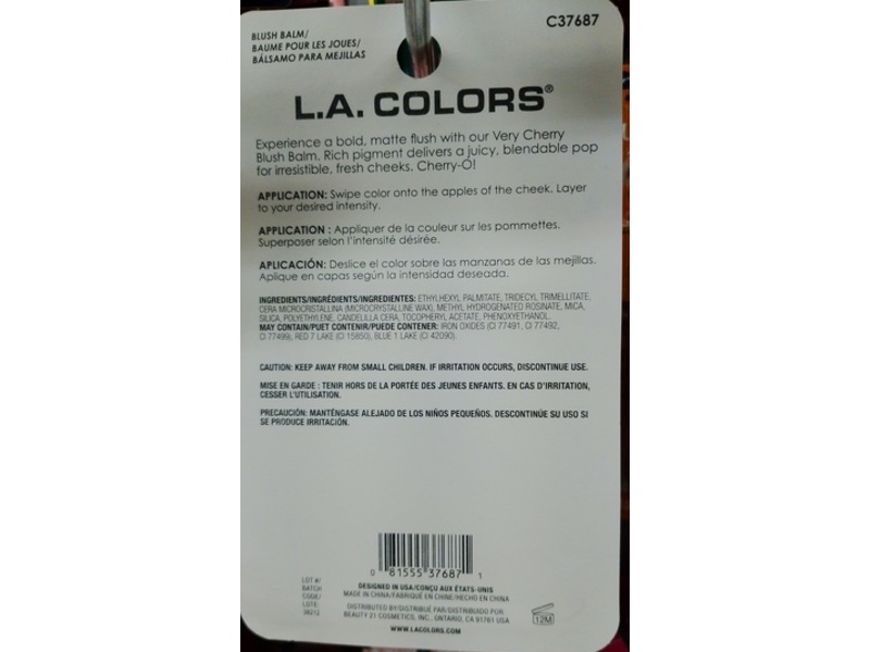 L.A. Colors Blush Balm, Very Cherry, 0.106 oz/3 g