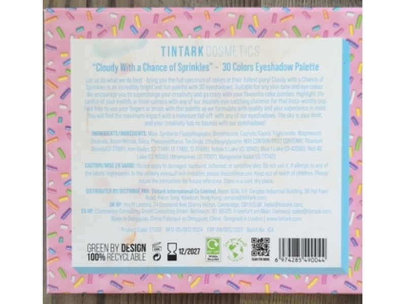 Tintark Cosmetics Eyeshadow Palette, Cloudy With A Chance Of Sprinkles, 0.03 oz/1 g