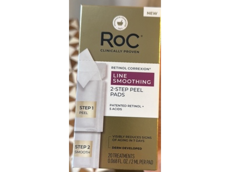 RoC Retinol Correxion Line Smoothing 2-Step Peel Pads, 0.068 fl oz/2 mL, 20 Count