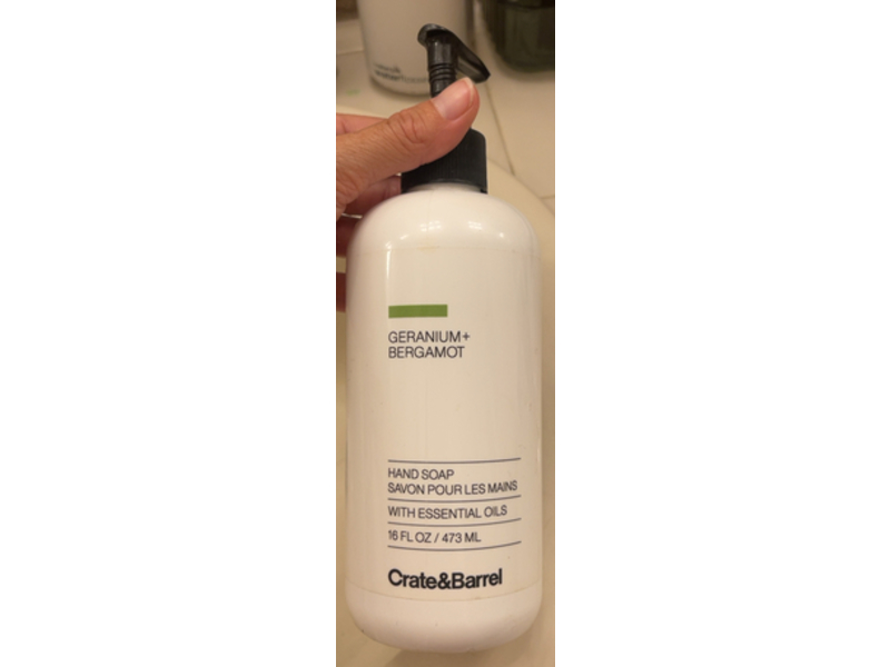 Crate & Barrel Geranium + Bergamot Hand Soap with Essential Oils, 16 fl oz/473 mL