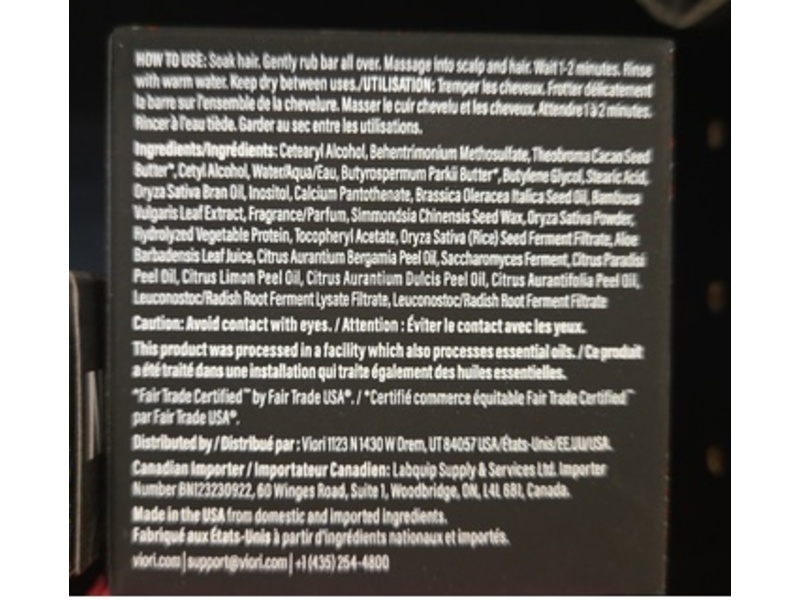 Viori Conditioner Bar, Citrus Scent, Rice Water, 2.53 oz/72 g