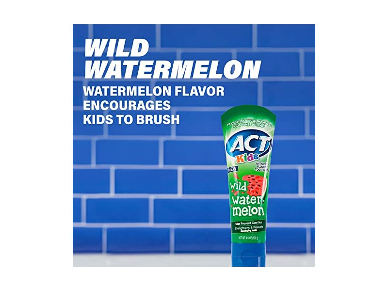 ACT Kids Anticavity Fluoride Toothpaste, Wild Watermelon, 4.6 oz/130 g